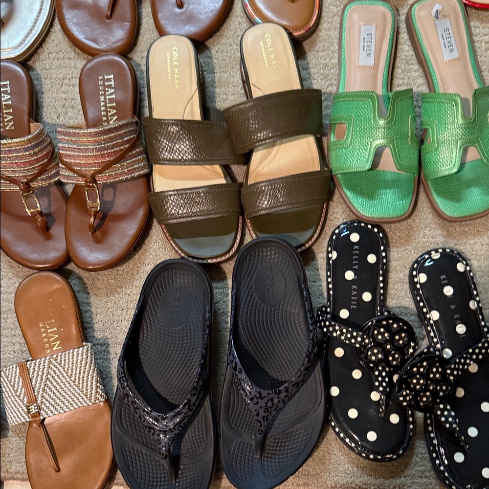 13  Sandals in Gold, Brown, and Denim black silver blue red ,,,like new!!! - Picture 5 of 11